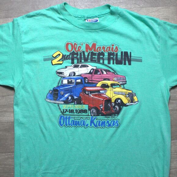 Vintage Ole Marais 2nd River Run Ottawa Kansas 1989 80s T-shirt L - Picture 1 of 5